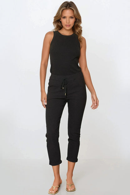 Black Stretch Drawstring Trousers – product image 4