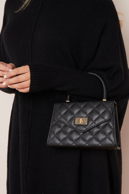 Black Quilted Top-Handle Chain Bag – product image 1