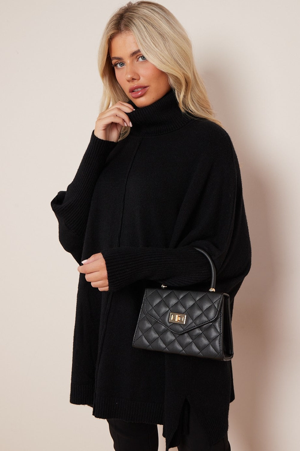 Black Quilted Top-Handle Chain Bag – product image 3