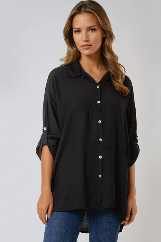 Black Relaxed Fit Roll Sleeve Shirt – product image 1 of 2