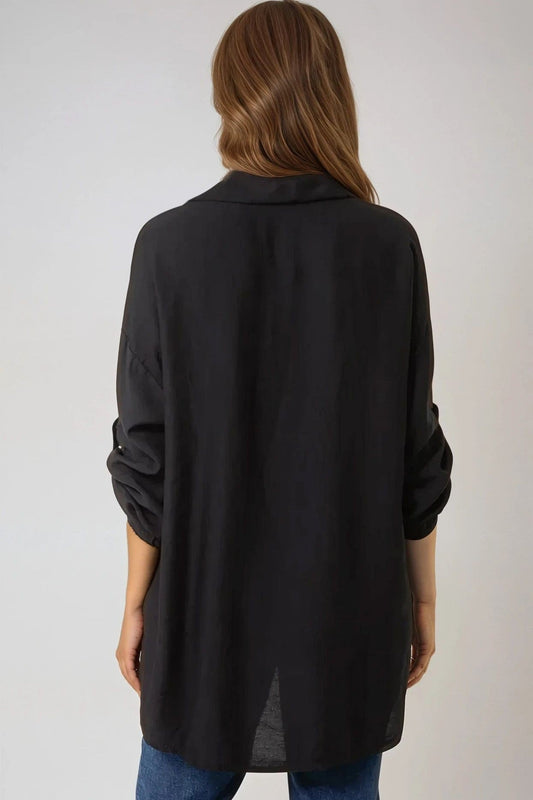 Black Relaxed Fit Roll Sleeve Shirt – product image 2 of 2
