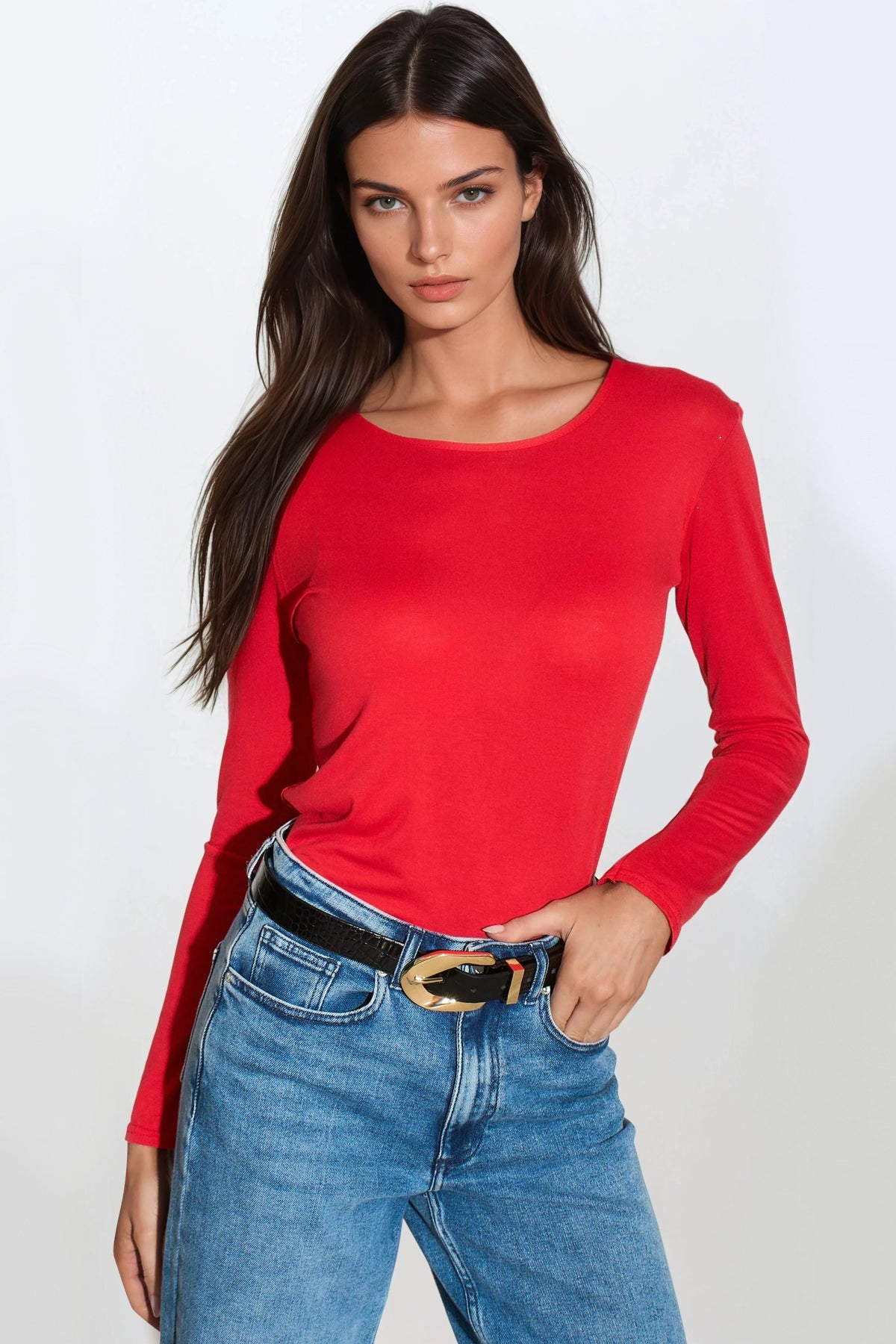 Red Round Neck Long Sleeve Top – product image 1
