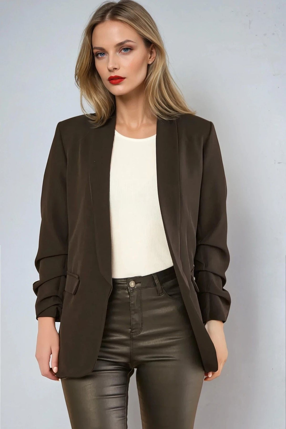 Black Blazer with Ruched Sleeves – product image 2 of 4