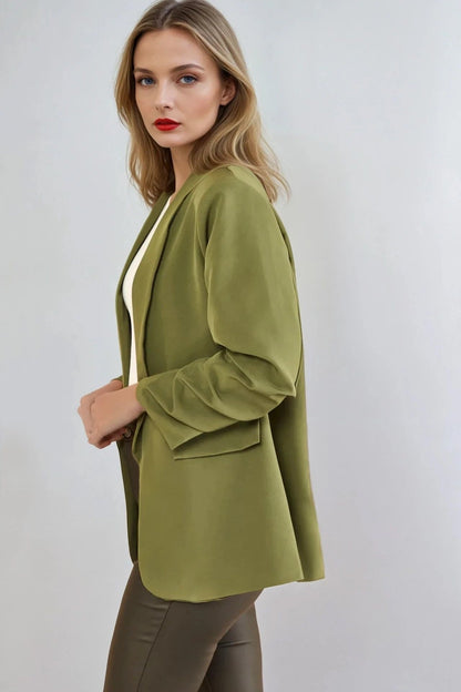 Khaki Blazer with Ruched Sleeves – product image 2 of 4