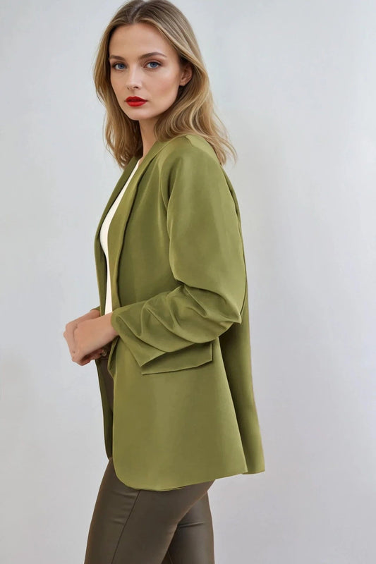 Khaki Blazer with Ruched Sleeves – product image 2 of 4