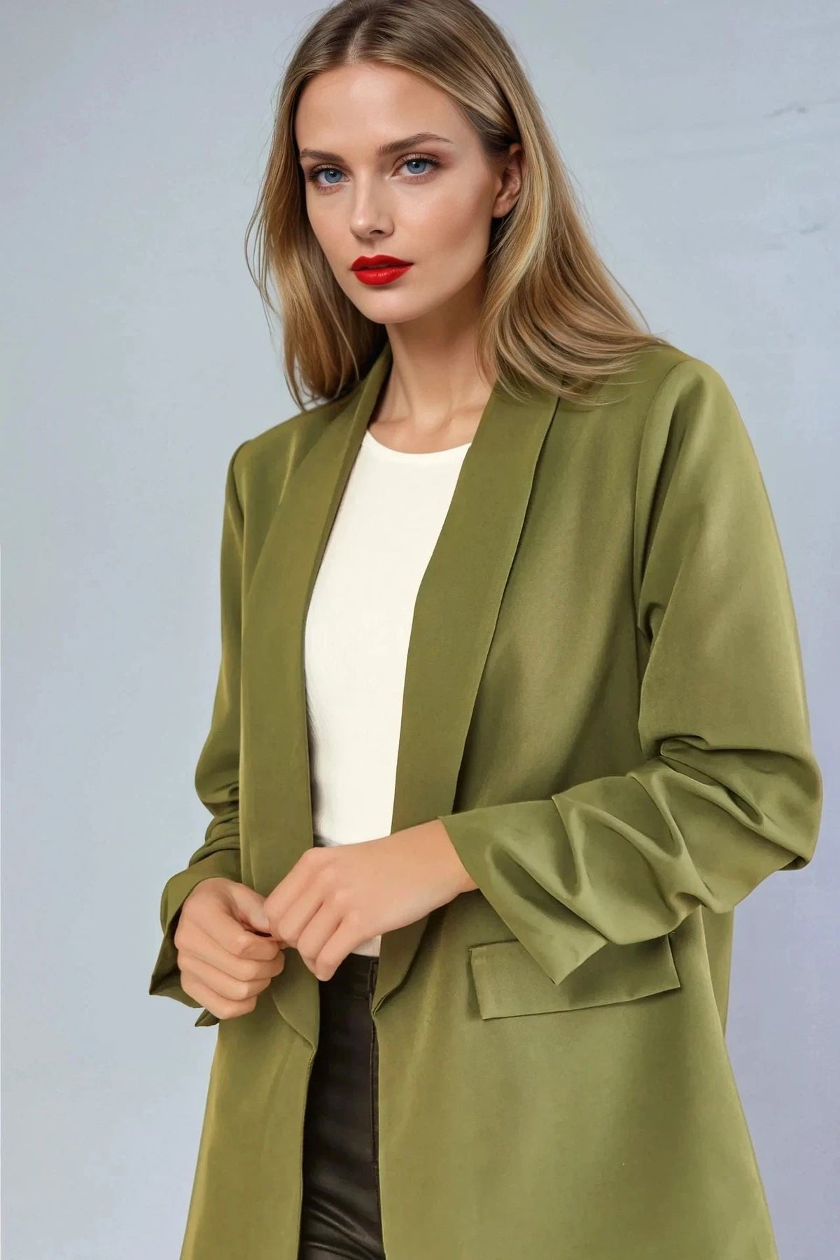Khaki Blazer with Ruched Sleeves – product image 3 of 4