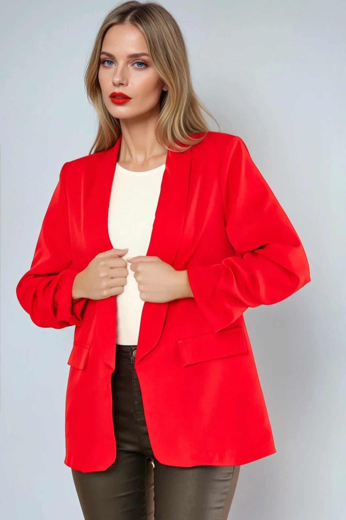 Red Blazer with Ruched Sleeves – product image 1 of 3