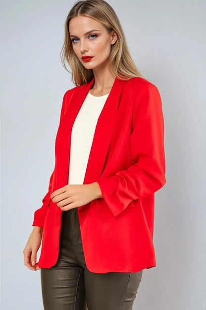 Red Blazer with Ruched Sleeves – product image 2 of 3