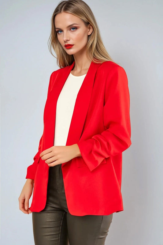 Red Blazer with Ruched Sleeves – product image 2 of 3