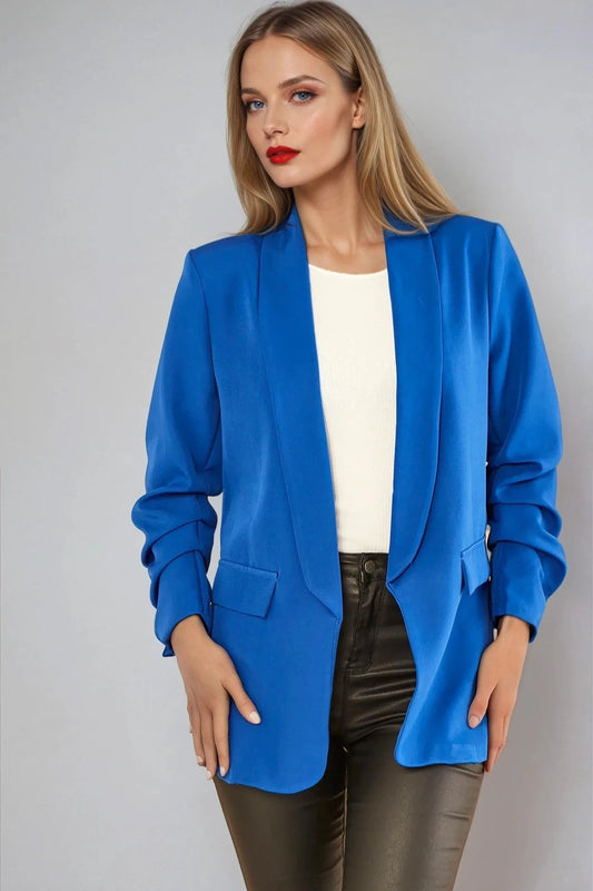 Royal Blue Blazer with Ruched Sleeves – product image 1 of 3