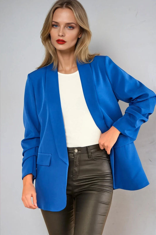Royal Blue Blazer with Ruched Sleeves – product image 2 of 3