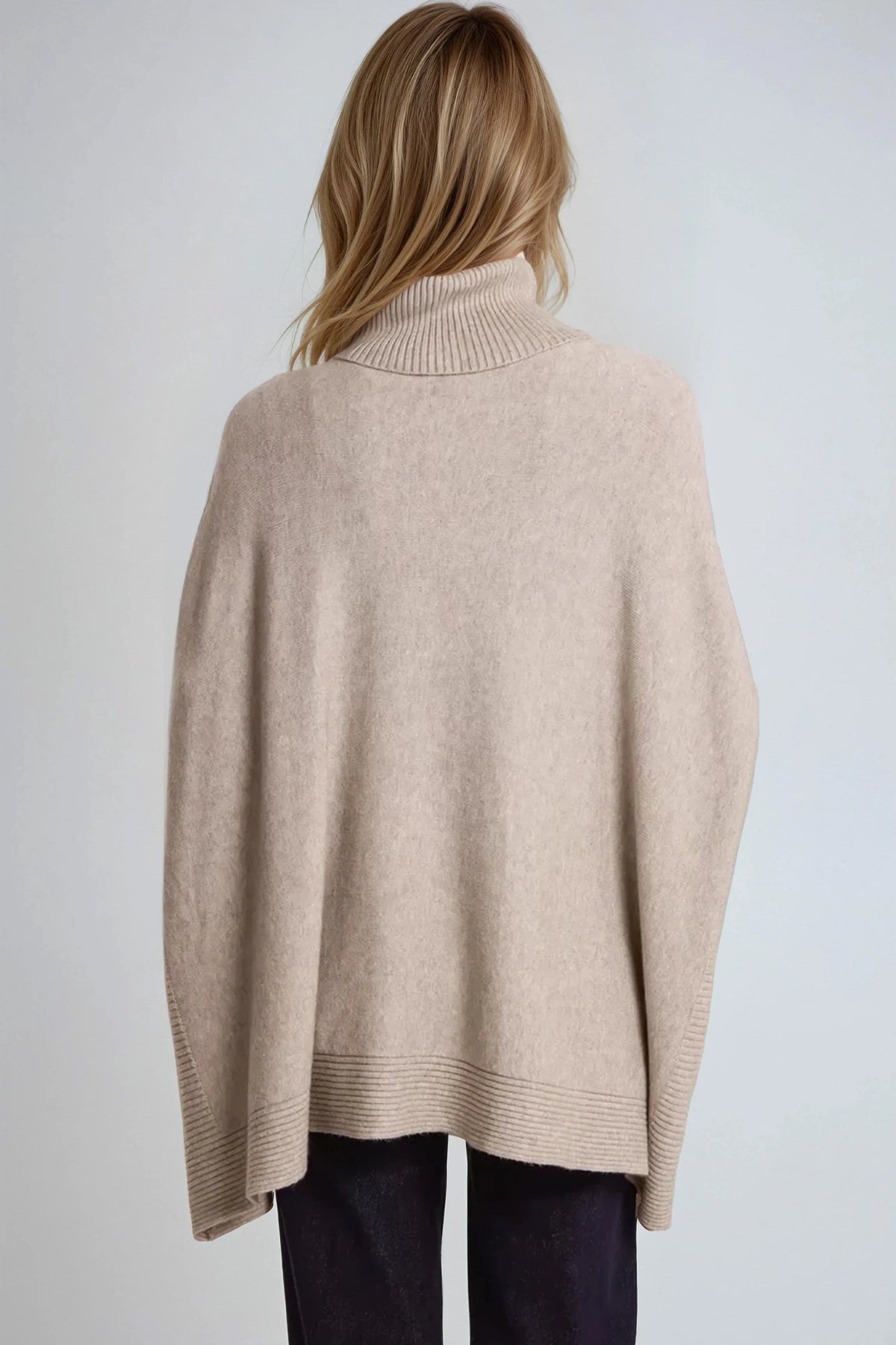 Mocha Roll Neck Jumper Poncho With Side Buttons – product image 3 of 3
