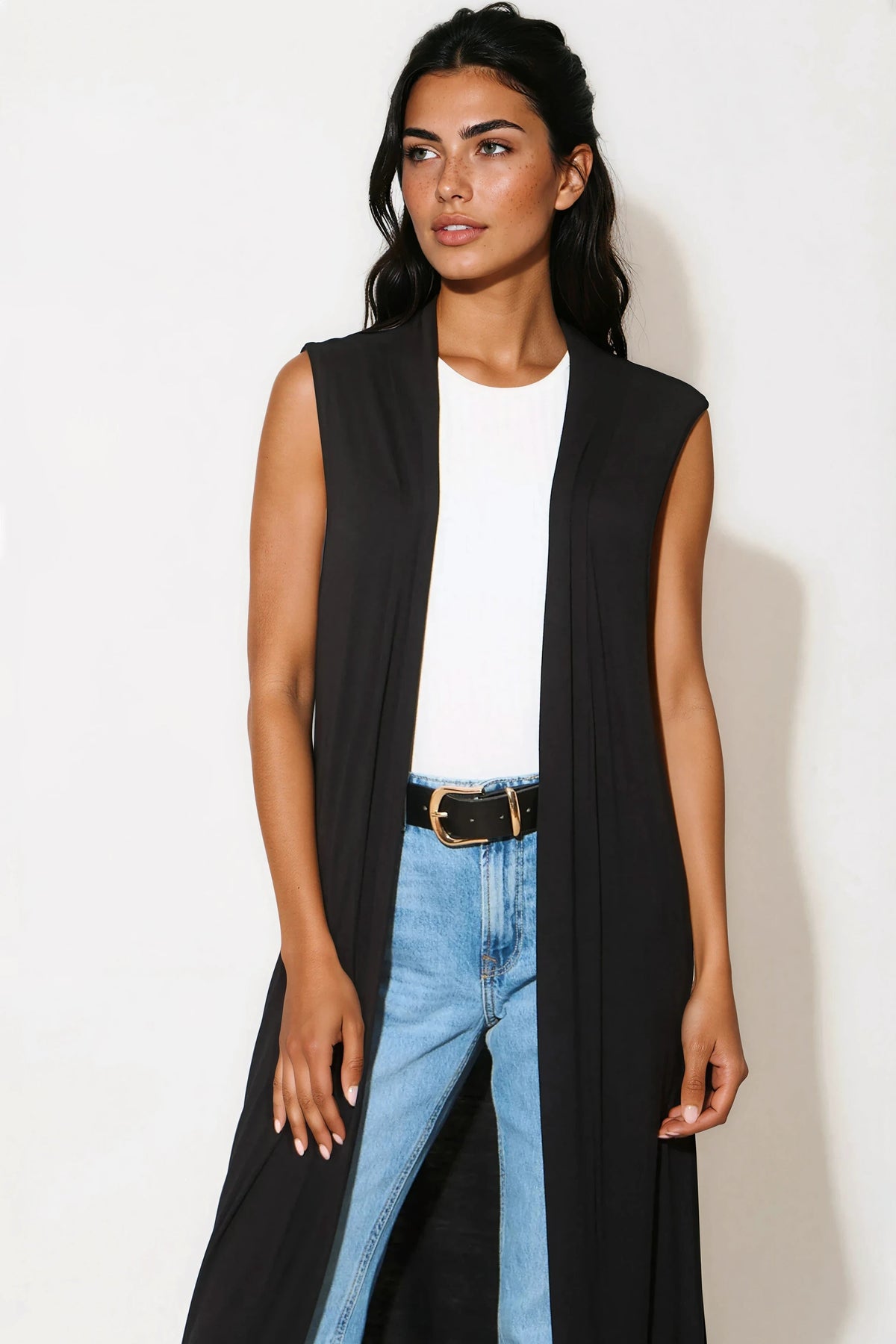 Black Sleeveless Longline Maxi Cardigan – product image 2 of 3