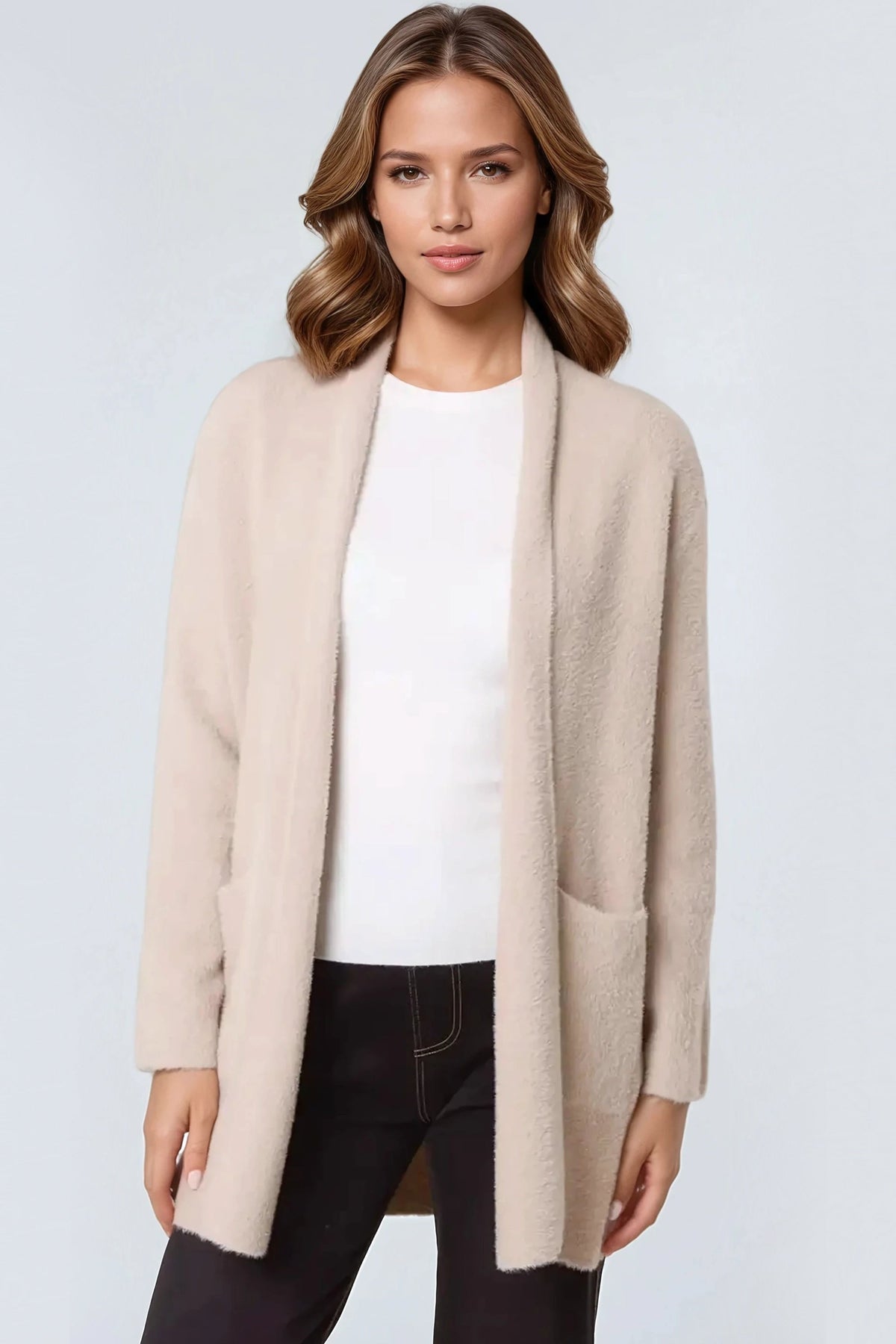 Beige Soft Open Front Cardigan – product image 1 of 3