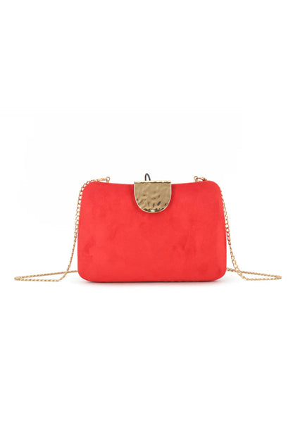 Red Suedette Clutch Bag with Detachable Chain – product image 1 of 3