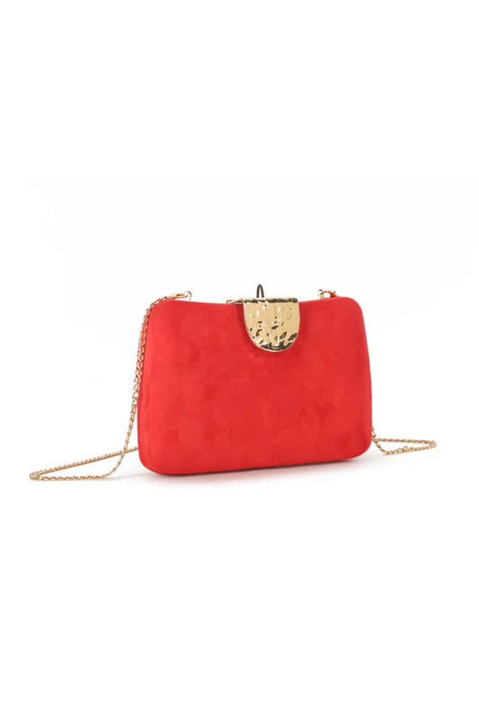 Red Suedette Clutch Bag with Detachable Chain – product image 2 of 3