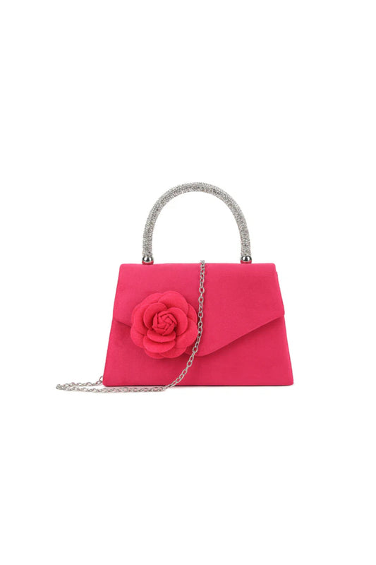 Fuchsia Suedette Flower Embellished Evening Bag – product image 1 of 3