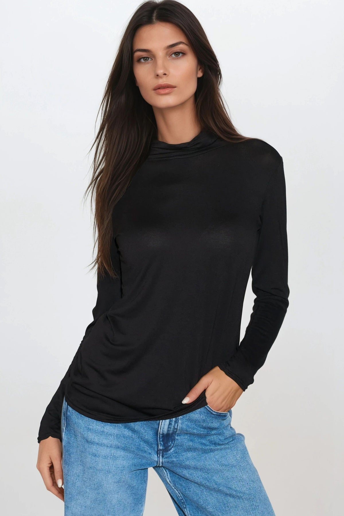 Black Turtleneck Long Sleeve Top – product image 1