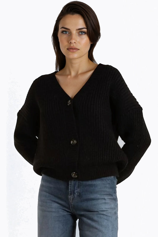 Black V-Neck Knit Cardigan – product image 1 of 3
