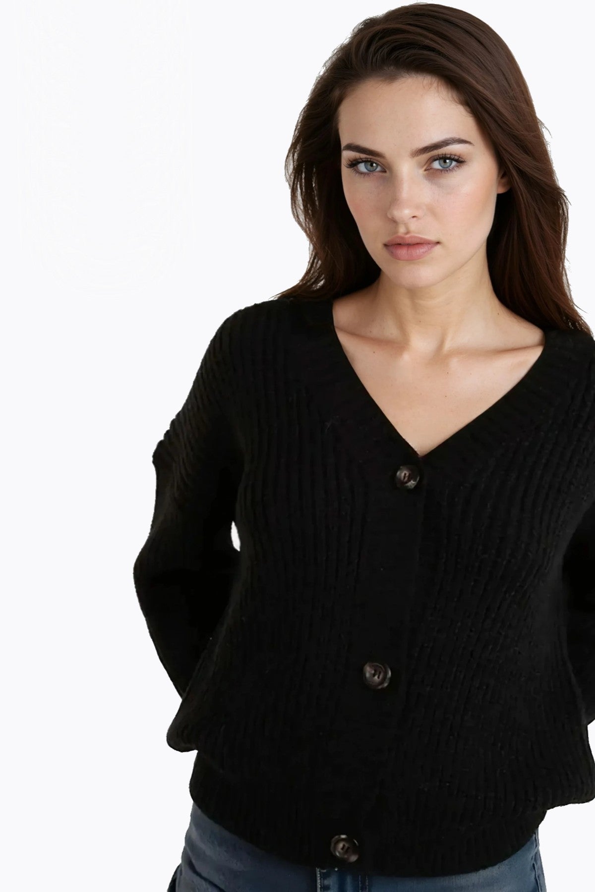 Black V-Neck Knit Cardigan – product image 2 of 3