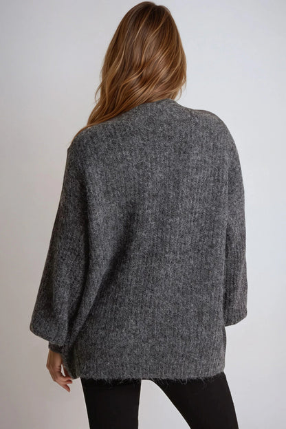 Charcoal Wool Blend Balloon Sleeve Knitted Cardigan – product image 3 of 3