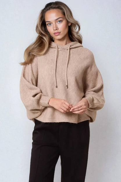 Mocha Boxy Knit Hoodie – product image 1 of 3