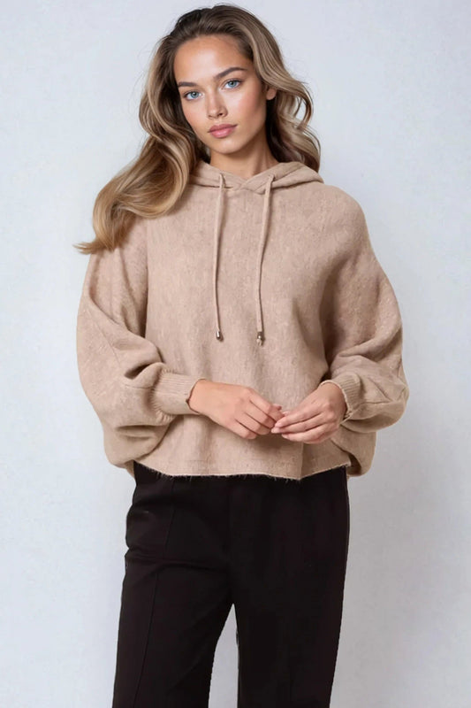 Mocha Boxy Knit Hoodie – product image 1 of 3