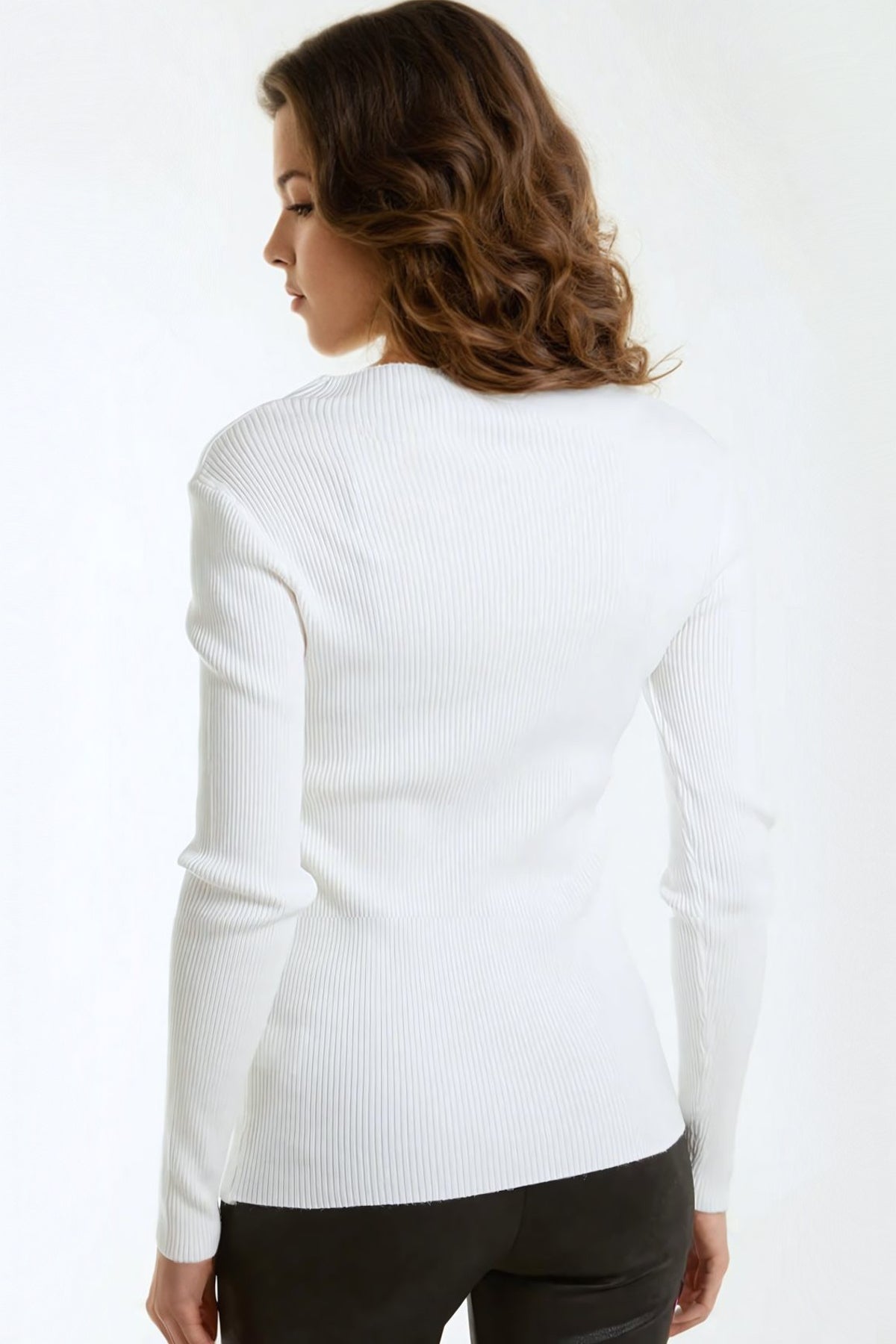 Cream Button Detail Slash Neck Ribbed Jumper – product image 2 of 3