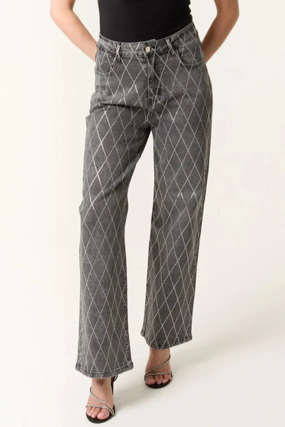 Black Wash Diamond Embellished Straight Leg Jeans – product image 2 of 4