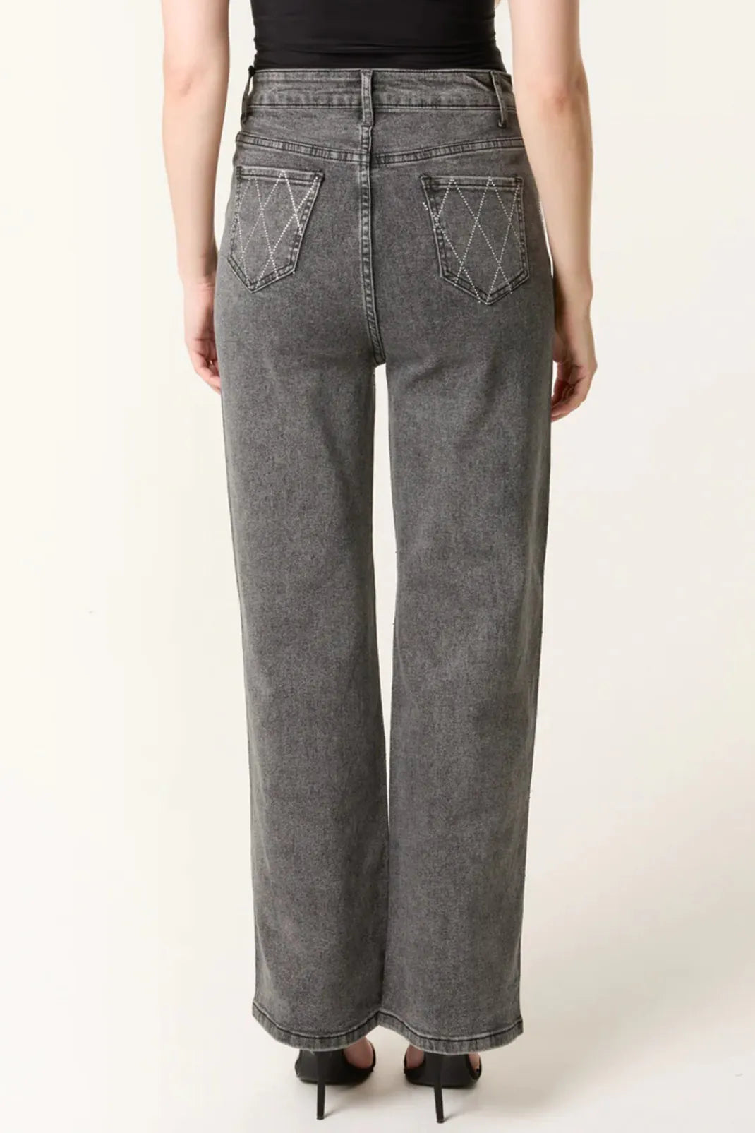 Black Wash Diamond Embellished Straight Leg Jeans – product image 4 of 4