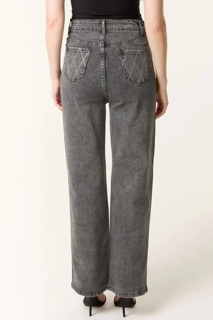 Black Wash Diamond Embellished Straight Leg Jeans – product image 4 of 4