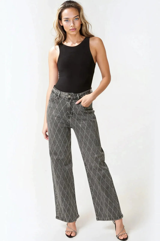 Black Wash Diamond Embellished Straight Leg Jeans – product image 1 of 4