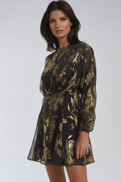 Black Gold Keyhole Foil Floral Detail Mini Dress – product image 1 of 4