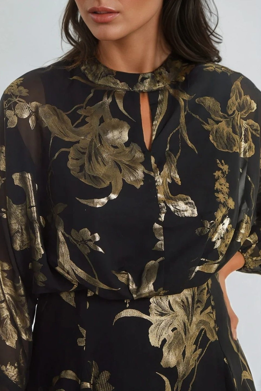 Black Gold Keyhole Foil Floral Detail Mini Dress – product image 3 of 4
