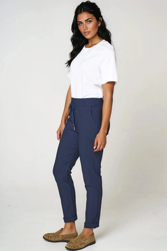 Navy Stretch Drawstring Trousers – product image 2