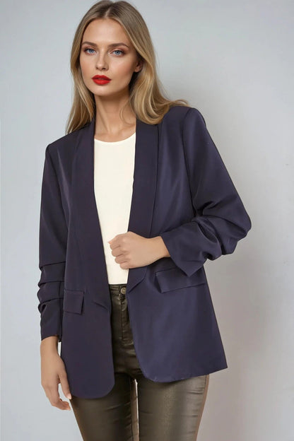 Navy Blazer with Ruched Sleeves – product image 1 of 4