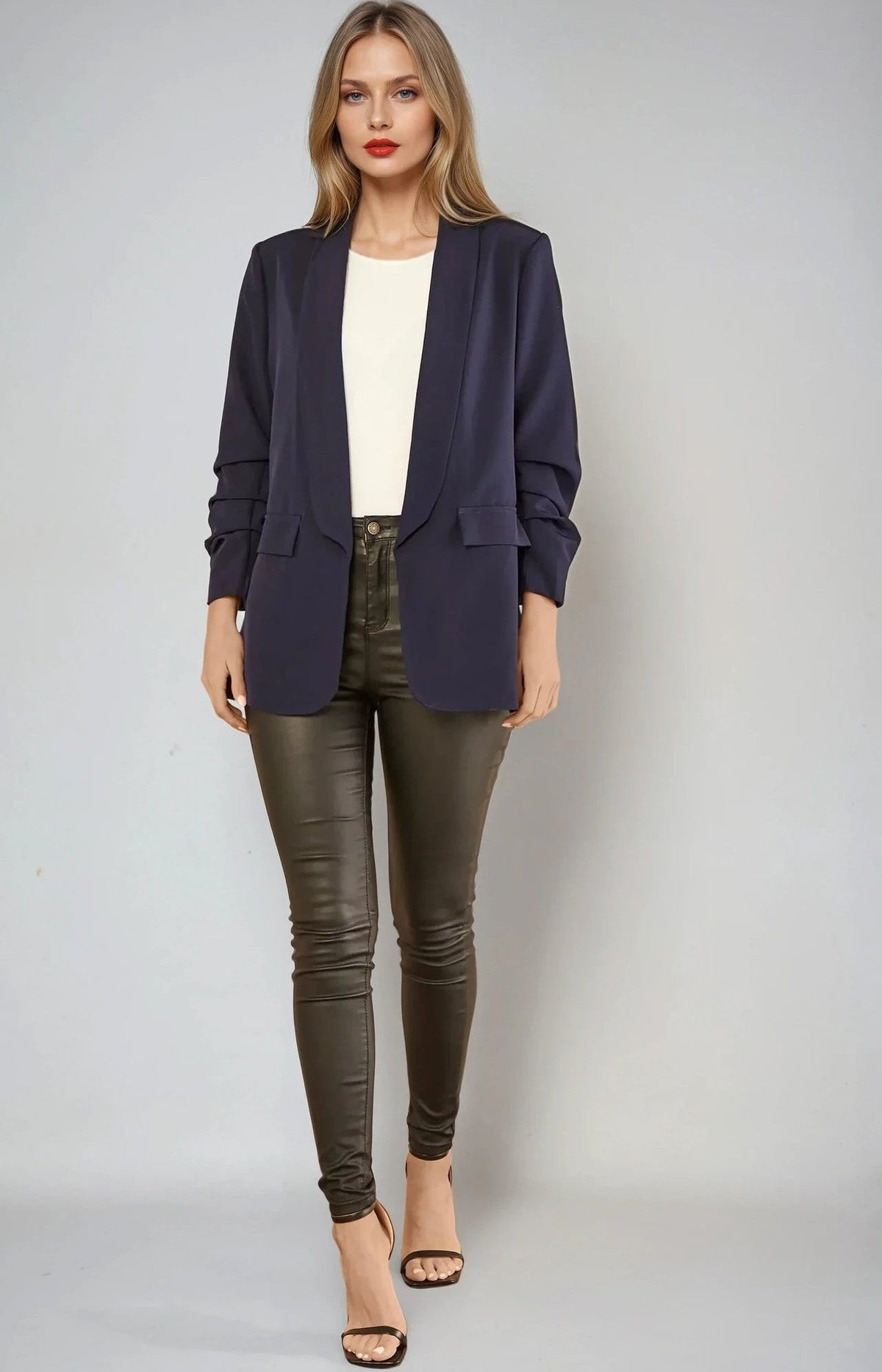 Navy Blazer with Ruched Sleeves – product image 4 of 4