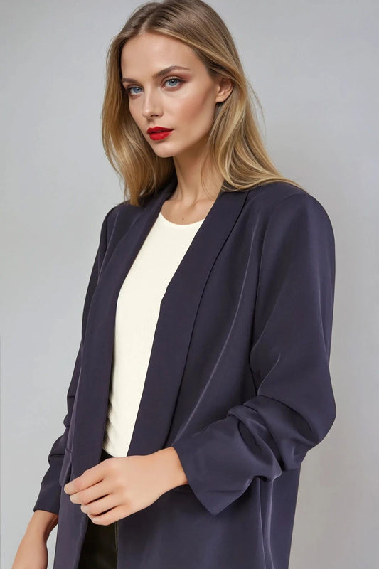 Navy Blazer with Ruched Sleeves – product image 2 of 4