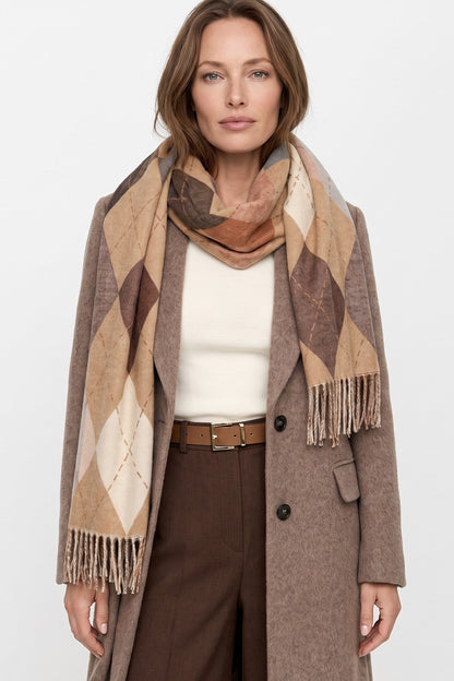 Beige Argyle Pattern Scarf – product image 1 of 2