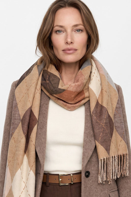 Beige Argyle Pattern Scarf – product image 2 of 2