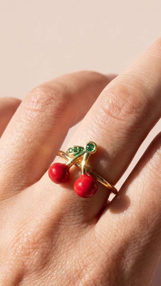 Red Cherry Gold Plated Freesize Ring – product image 2 of 3
