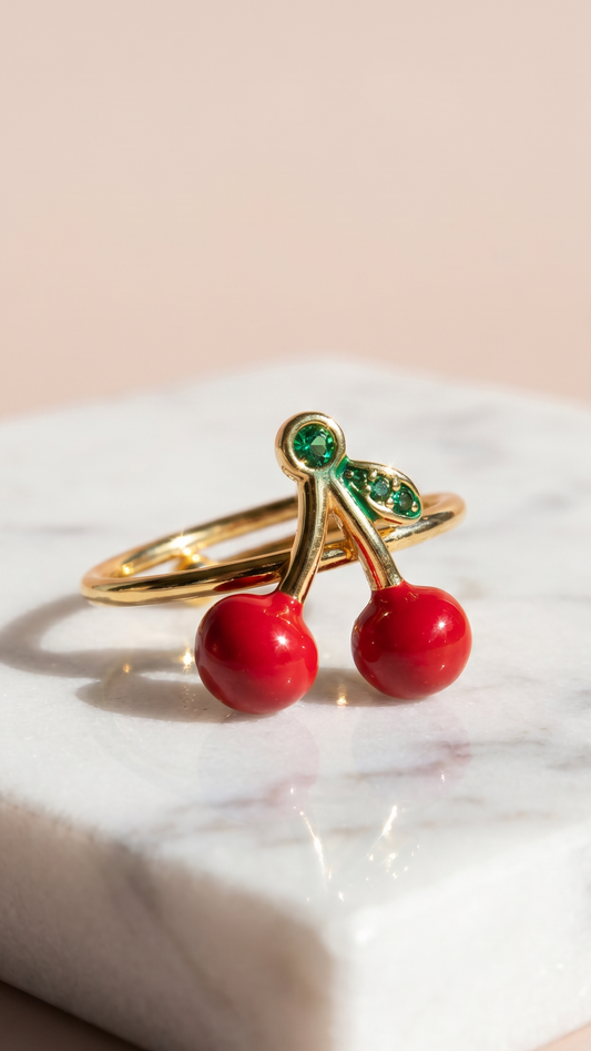 Red Cherry Gold Plated Freesize Ring – product image 1 of 3