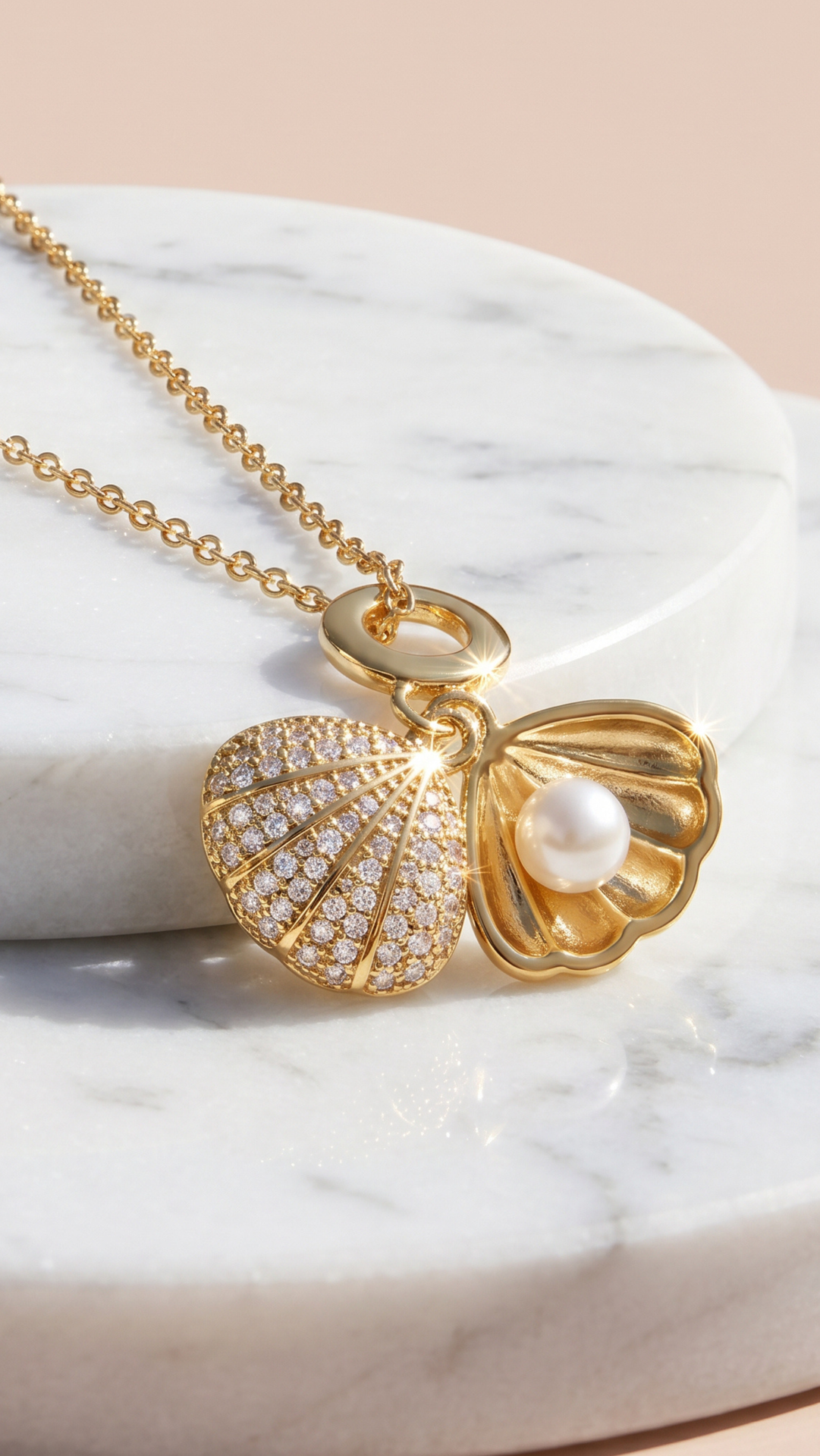 Sea Shell & Pearl Gold Plated Pendant Necklace – product image 4 of 7