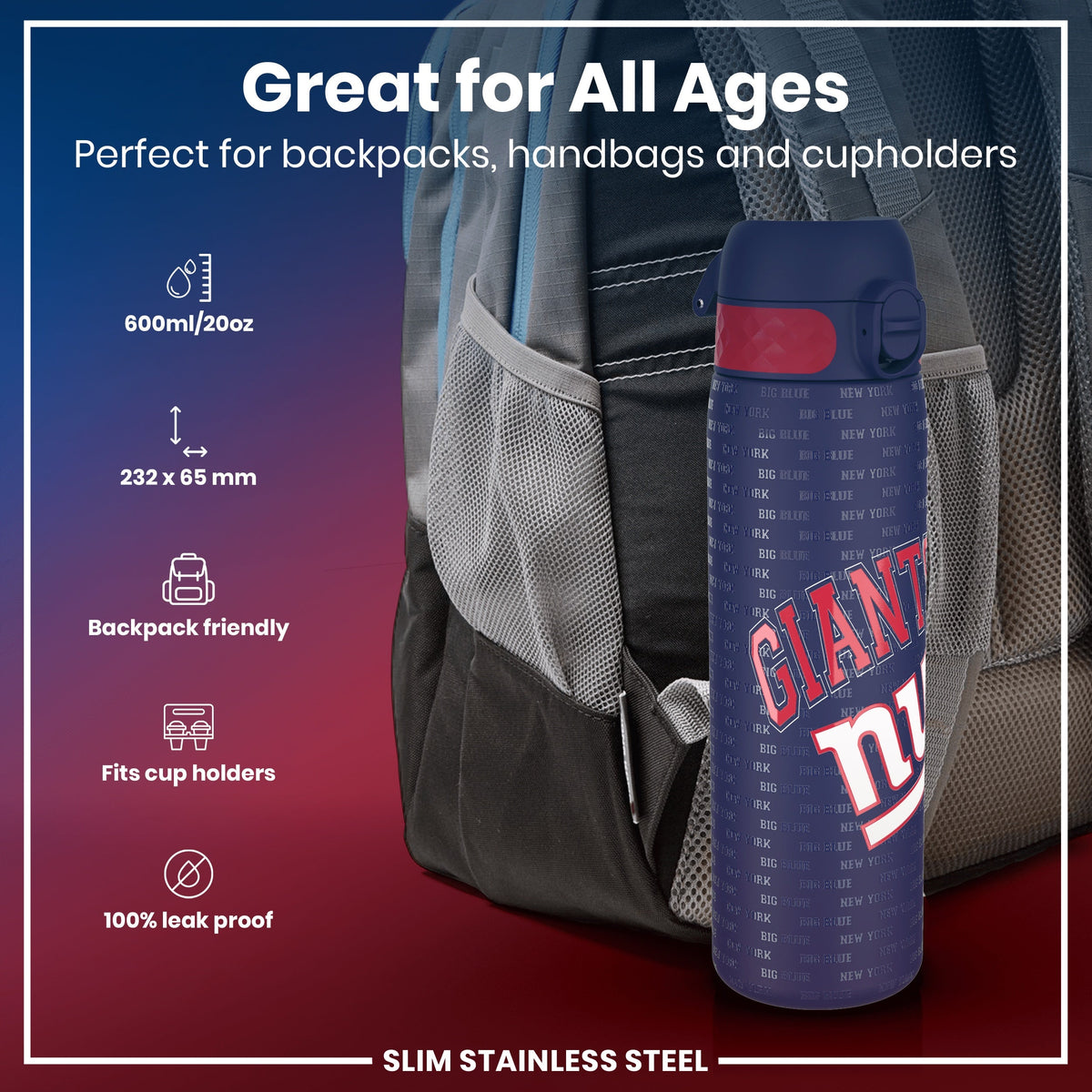 Leak Proof NFL Water Bottle, Stainless Steel, New York Giants, 600ml (20oz) – product image 2 of 7