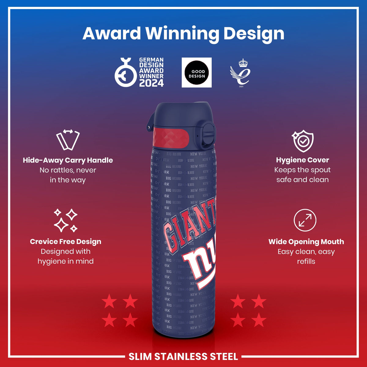 Leak Proof NFL Water Bottle, Stainless Steel, New York Giants, 600ml (20oz) – product image 6 of 7