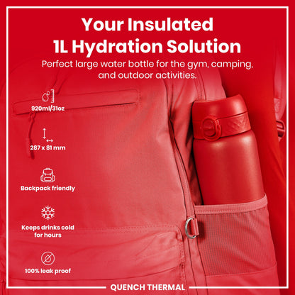 ION8 Insulated Steel Bottle – Red (1L) – product image 2