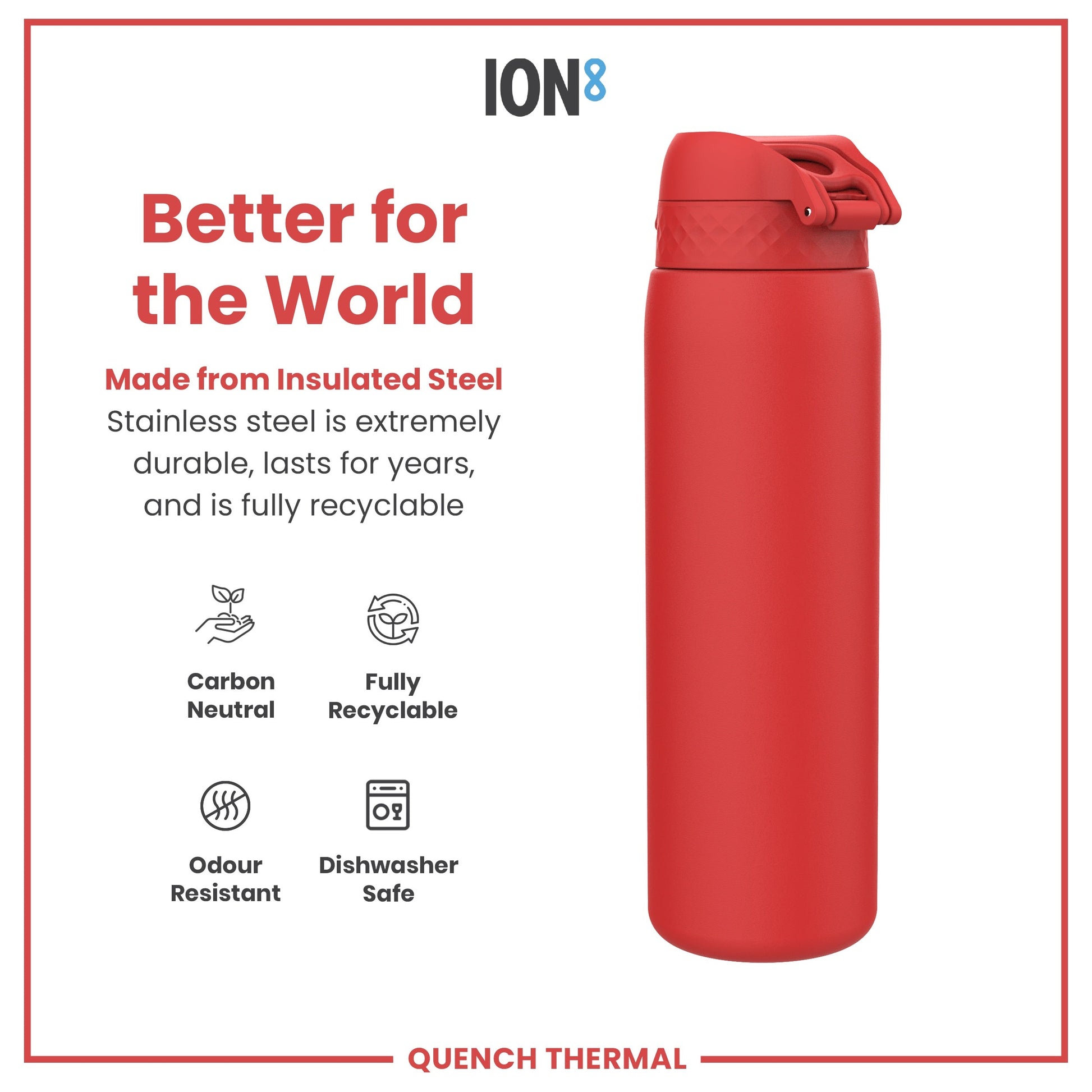 ION8 Insulated Steel Bottle – Red (1L) – product image 5