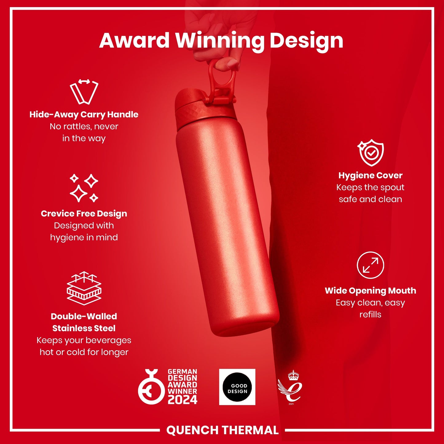 ION8 Insulated Steel Bottle – Red (1L) – product image 6