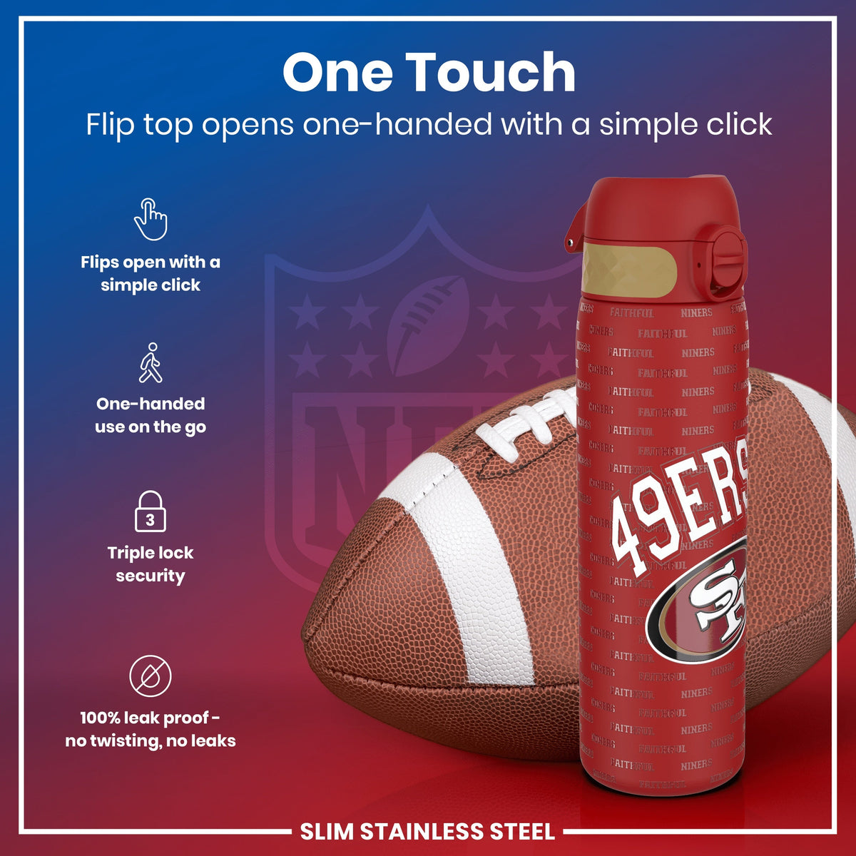 Leak Proof NFL Water Bottle, Stainless Steel, San Francisco 49ers, 600ml (20oz) – product image 3 of 7