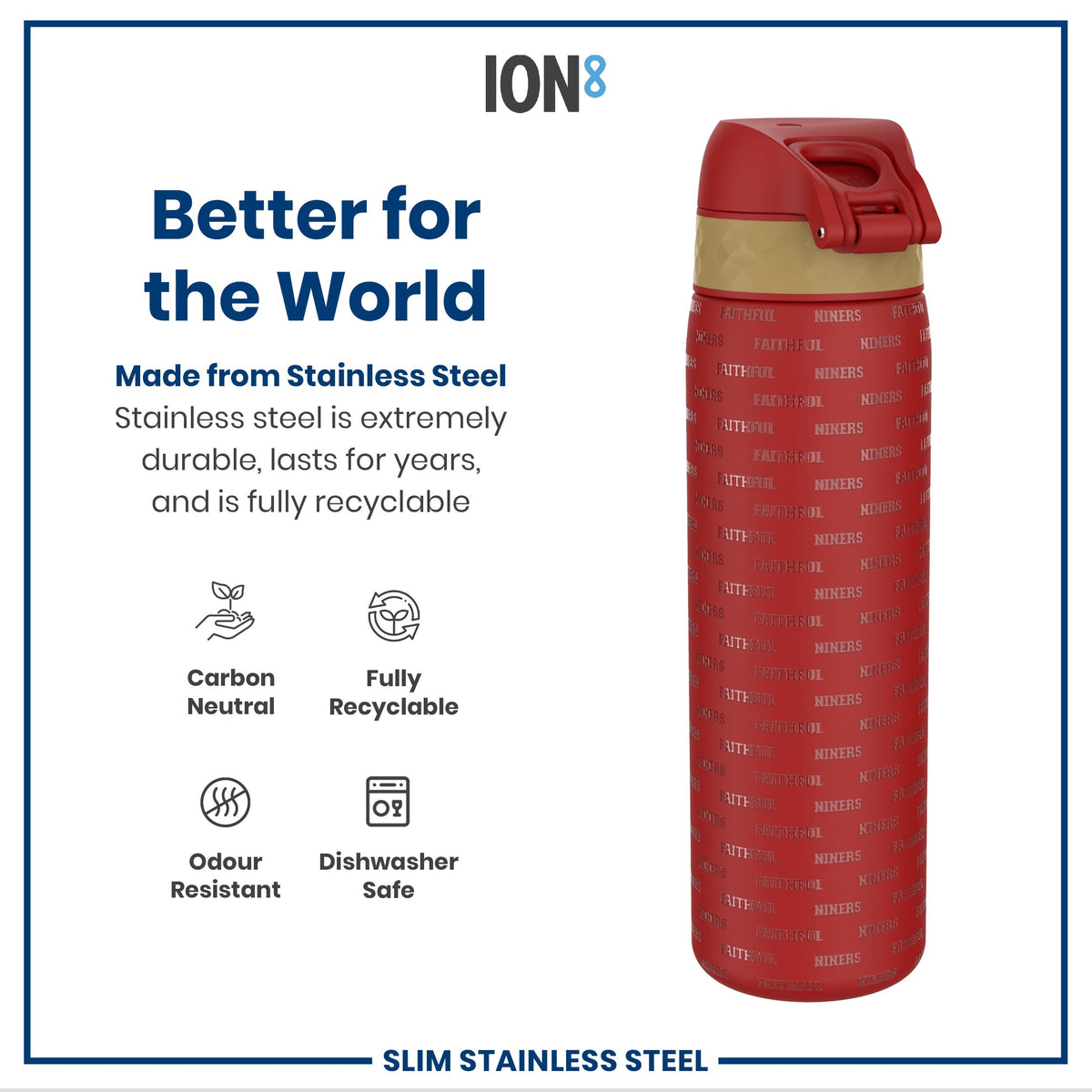 Leak Proof NFL Water Bottle, Stainless Steel, San Francisco 49ers, 600ml (20oz) – product image 5 of 7